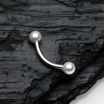 Detail View 1 of Luster Pearlescent Ball Ends Curved Barbell-White